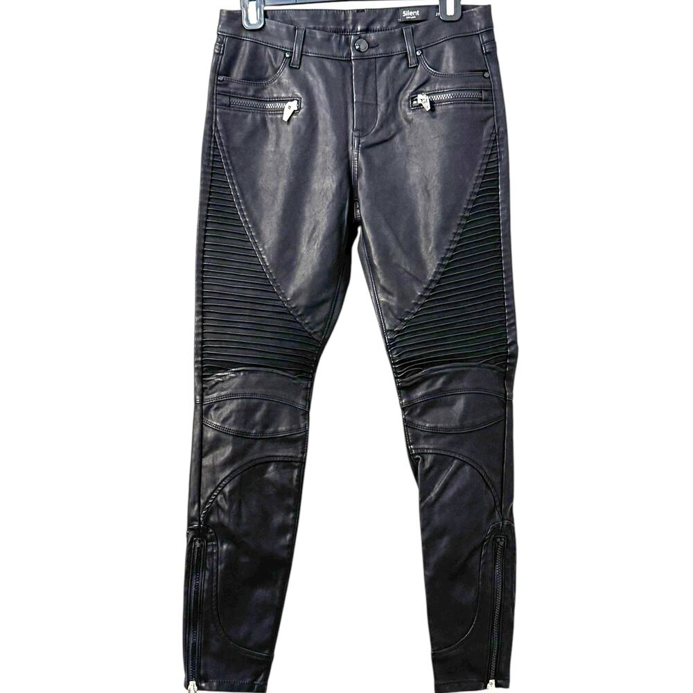 NWT BlankNYC Silent Vegan Leather Denim Moto Pants - Picture 6 of 16